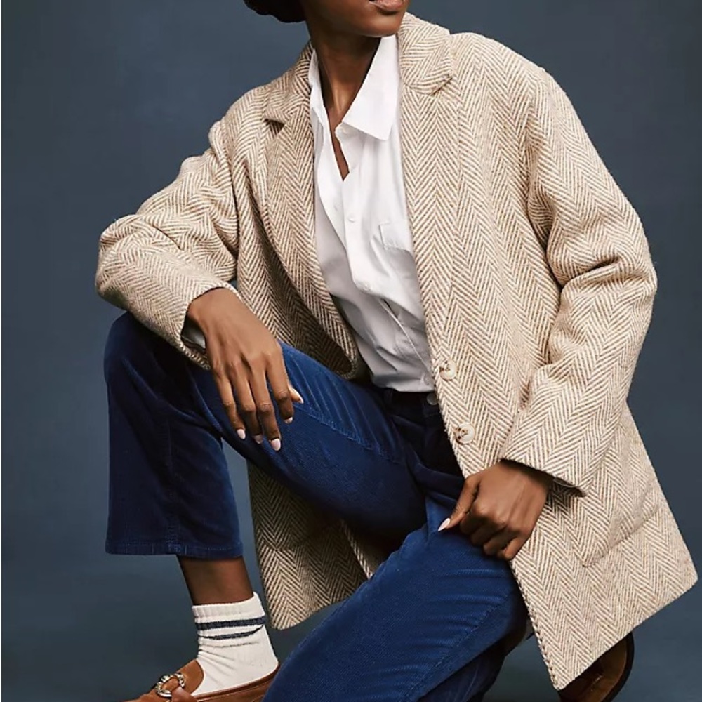 Anthropologie Pilcro Brushed Herringbone Blazer Sz L